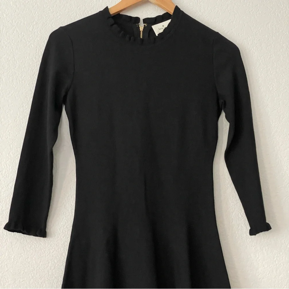 Kate Spade Sweater Dress Knit Pointelle Ruffle Neck Sleeves Fit & Flare Classic